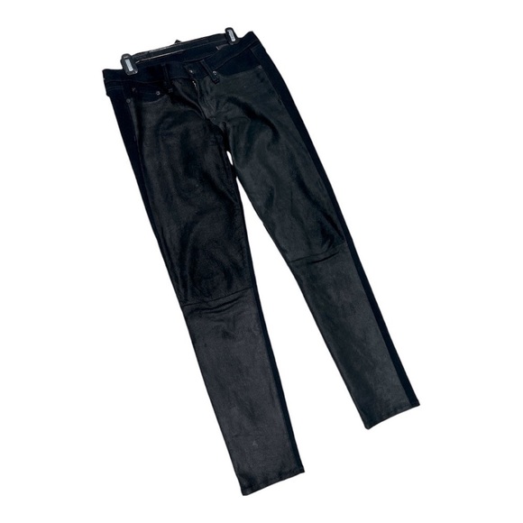 RAG & BONE Lamb Leather & Denim HYDE Coal Black Skinny Jeans size 31 - Picture 8 of 14